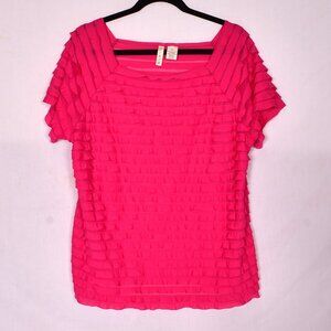 Tiara Women's Ruffle Hot Pink Pullover Blouse Size XL